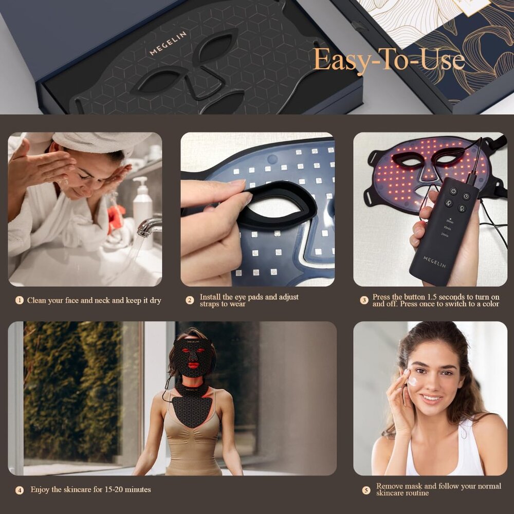 Megelin LED Light Therapy Face Mask For Face and Neck  Black Retail $259 - Picture 12 of 13